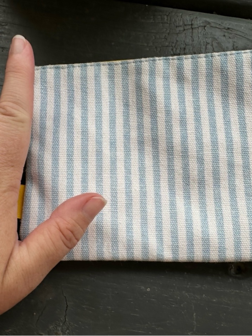 Ipsy Striped Blue and White Canvas Pouch with Peach on Zipper- NEW! - Picture 6 of 9